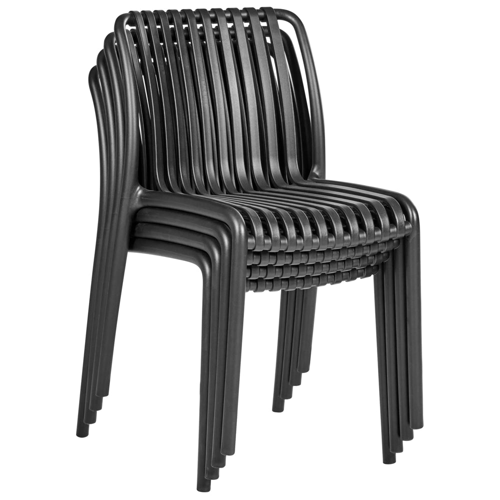 Set di 4 sedie da pranzo in plastica per interni e per esterni senza braccioli impilabili Nero stile minimalista