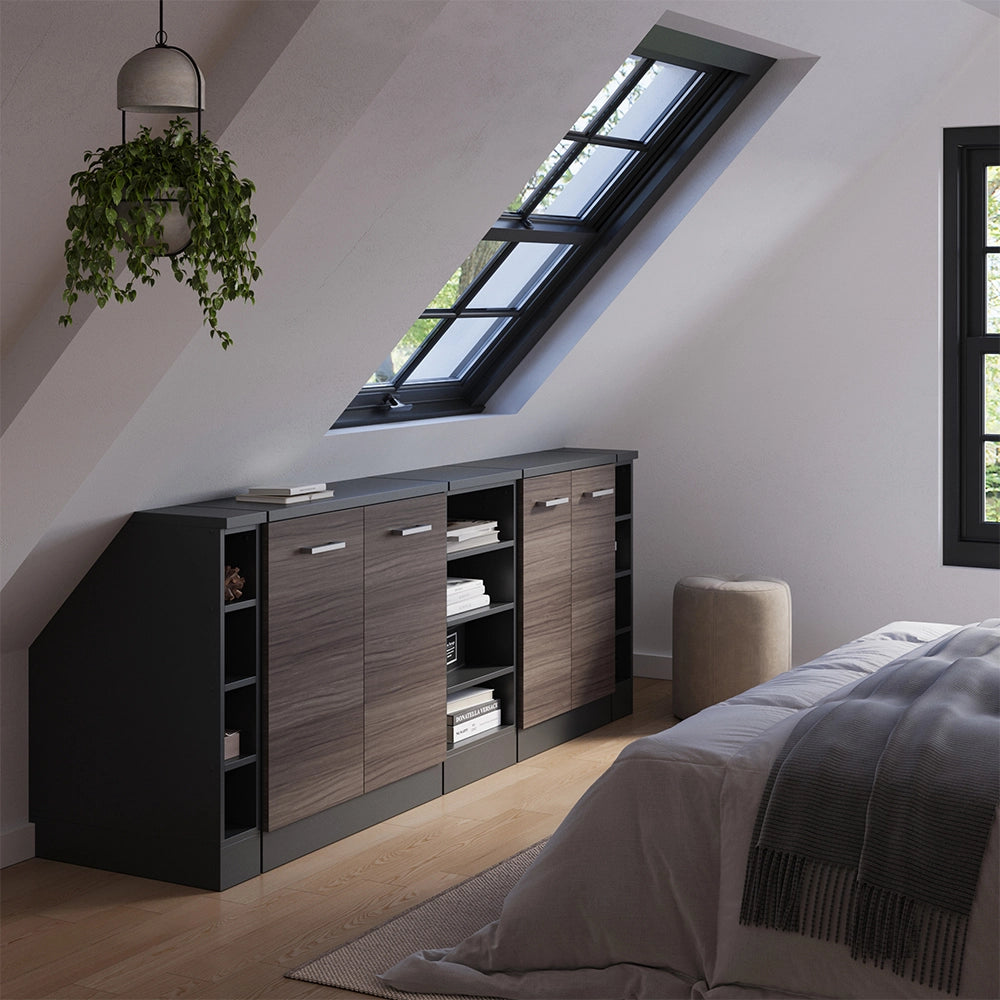 Set di mobili sottotetto Rion Grigio nobile/Antracite 210 cm Set di 5 carcasse armadio profondità 60 cm Vicco