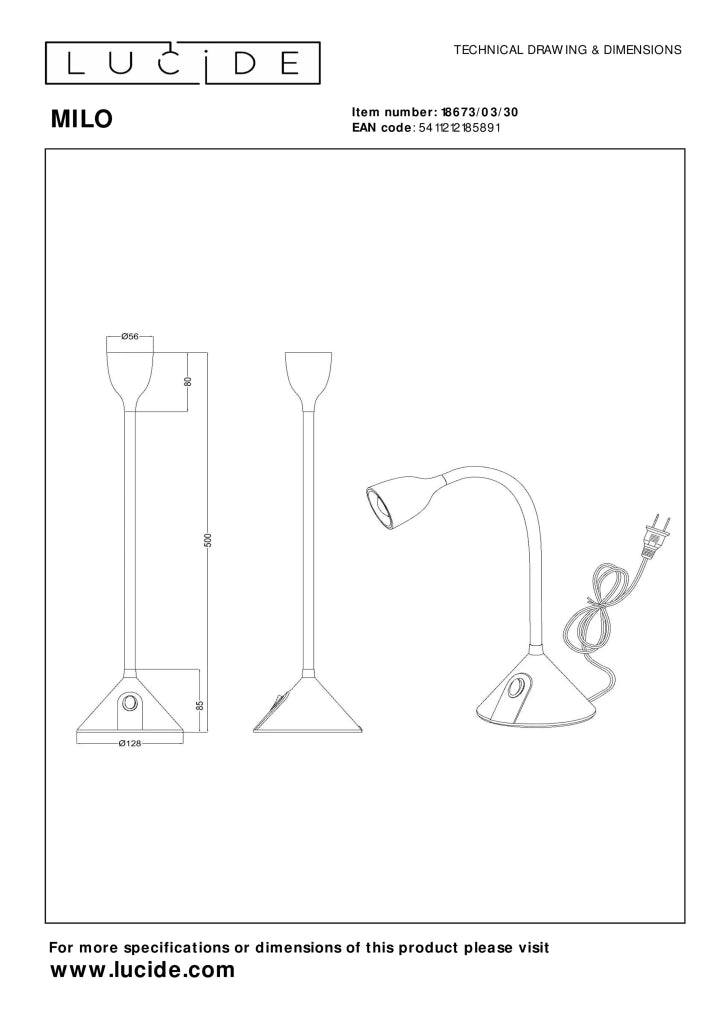 Lampada da scrivania nera regolabile LED 3,2W Milo Lucide