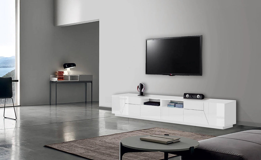 Mobile TV 4 Ante 2 Cassetti 260x43x46 cm Alien Bianco Lucido