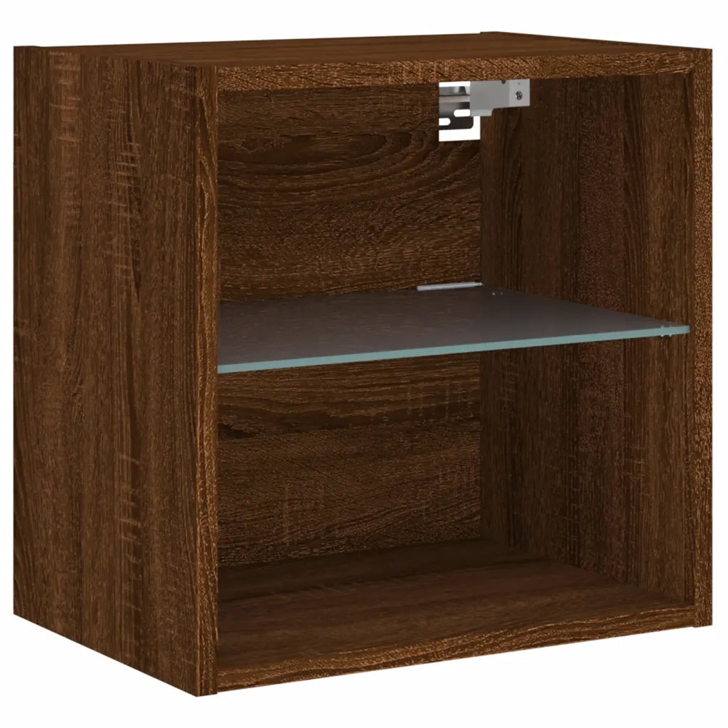 Comodini con Luci LED a Parete 2pz Rovere Marrone 837077