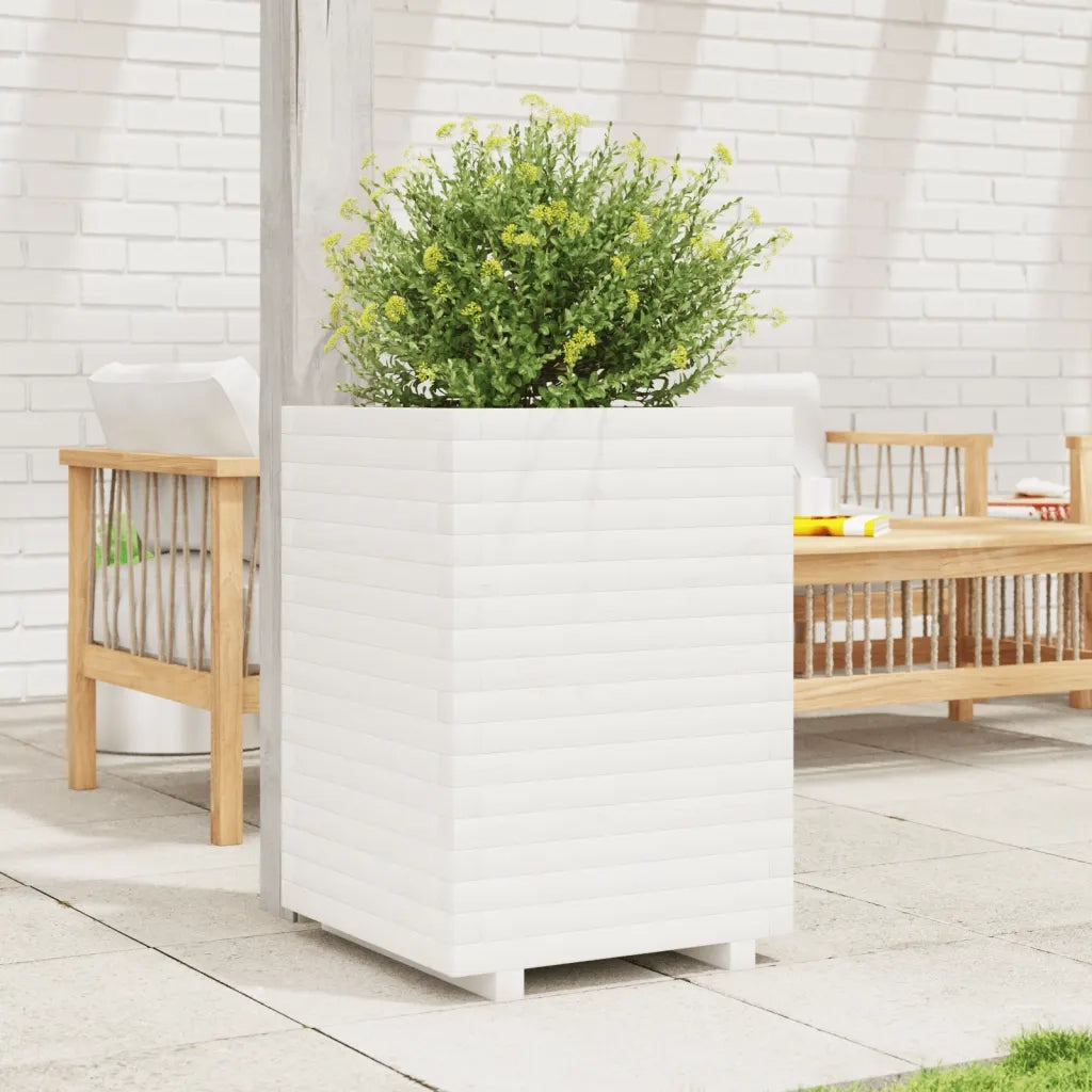 Fioriera | Cassetta per fiori | Vaso da Giardino Bianca 50x50x72 cm Legno Massello di Pino
