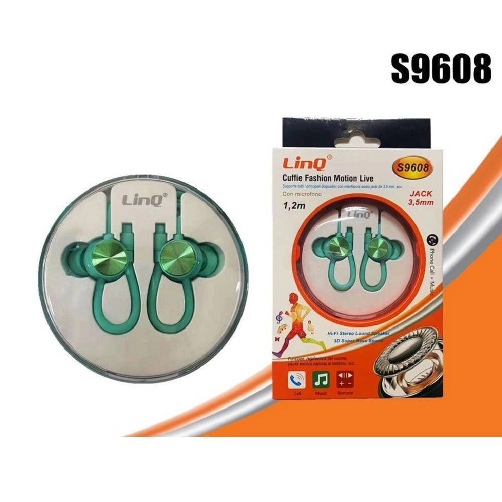 Trade Shop - Auricolari Cuffie S9608 Con Microfono Fashion Motion Live Sport Jack 3.5mm 1.2mt -