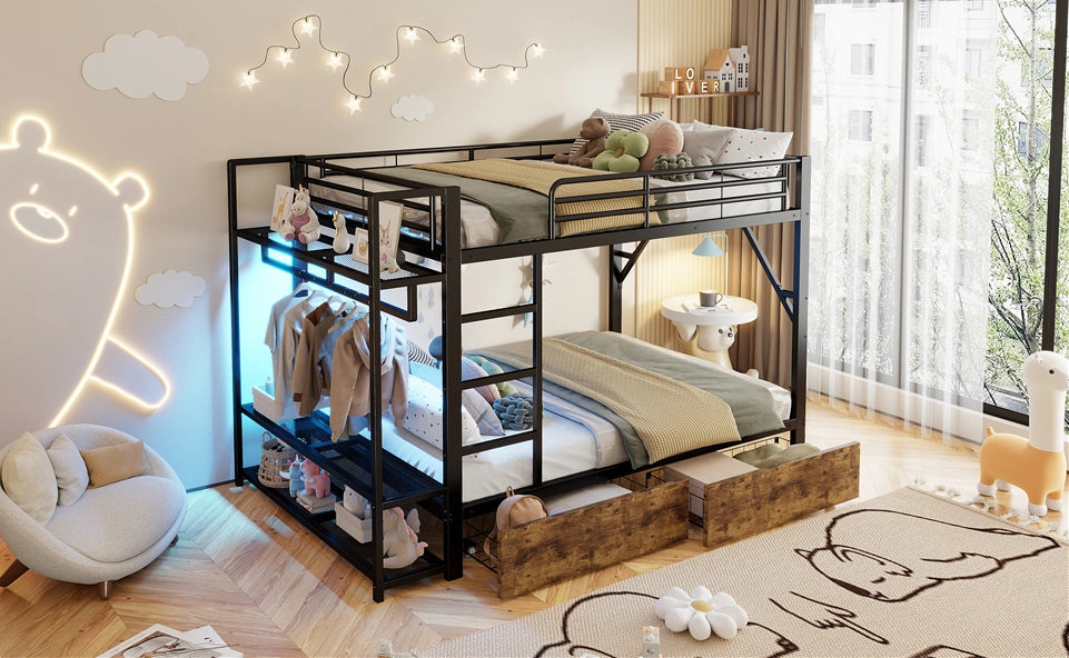 Letto a castello 140x200 cm con LED e 2 cassetti