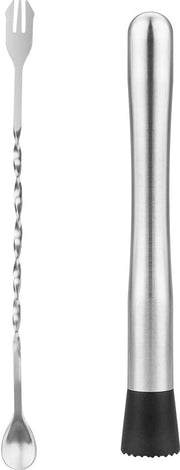 Set di Muddler in Acciaio Inossidabile - Strumenti per Cocktail per Mojito e Bevande a Frutta - Muddler in Acciaio Lungo e Barlepel - Accessori per Bar - 254 cm