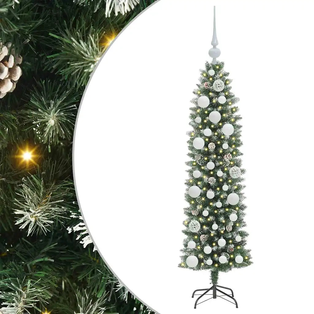 Albero di Natale | Decorazioni natalizie Artificiale Sottile Verde e Bianco 120 cm