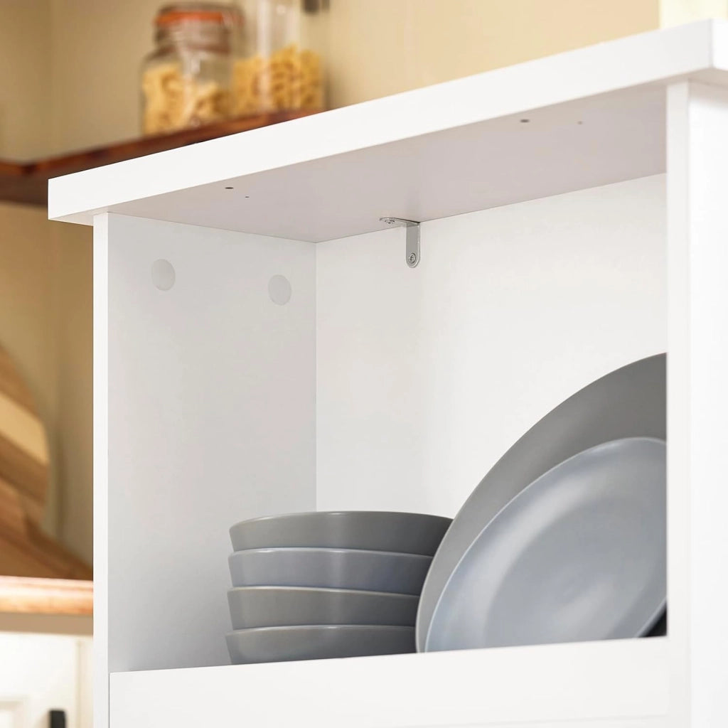 Tavolo Alto da Cucina, Tavolo da Bar Moderno con Ripiani di Stoccaggio, Design Salvaspazio per Cucina Piccola, Soggiorno, Angolo Bar o Studio Bianco 112 x 57 x 106 cm FWT17-II-W