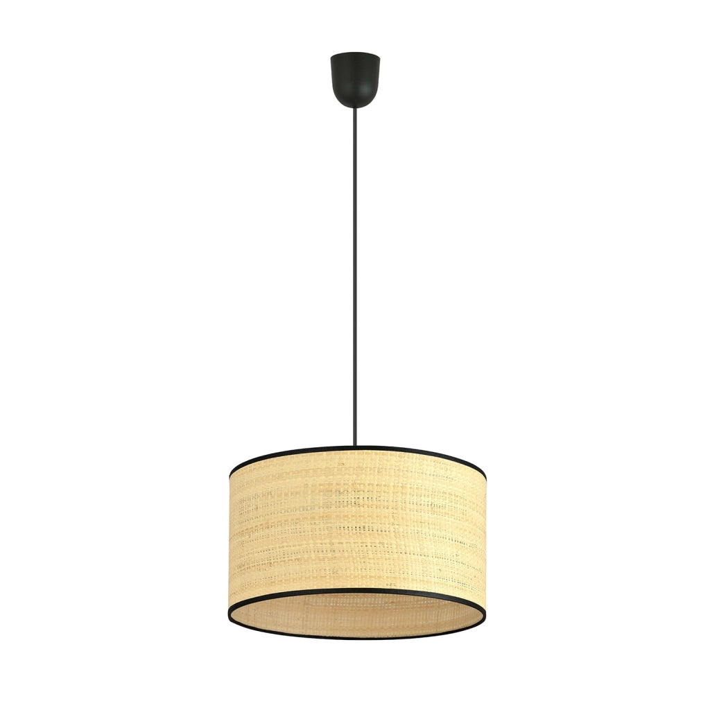 Sospensione Nordica 1 Luce Drago In Acciaio Nero E Rattan