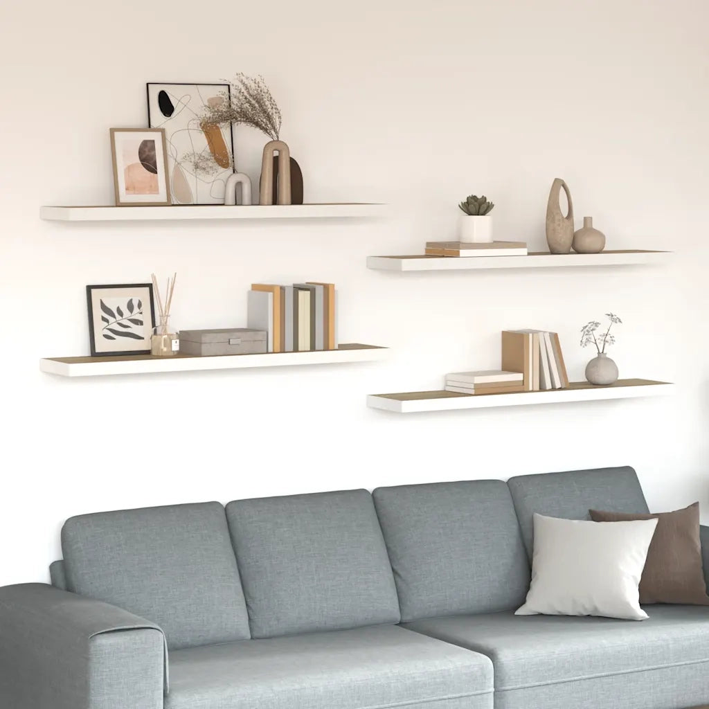 Scaffali a Parete 4 pz Rovere e Bianco 120x23,5x3,8 cm in MDF 326587