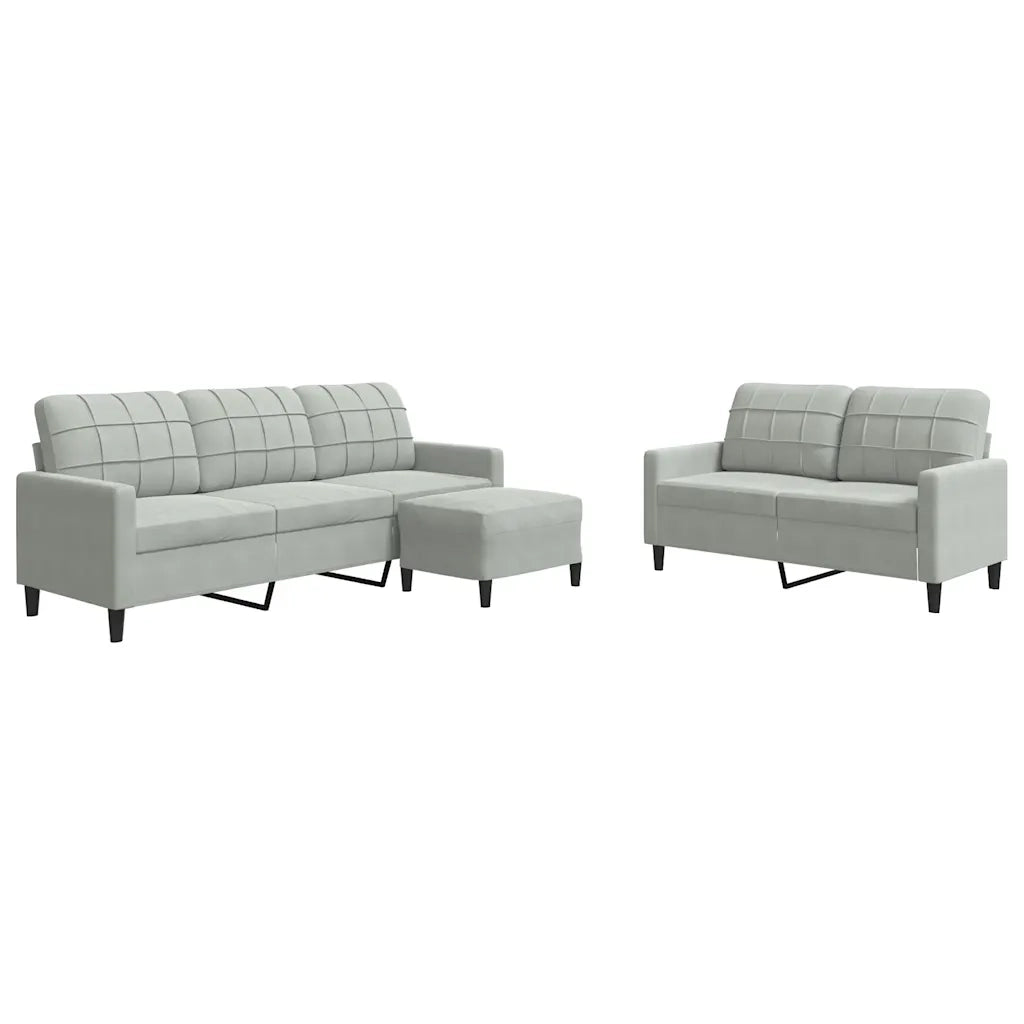 Set di Divani 3 pz con Cuscini Grigio Chiaro in Velluto
