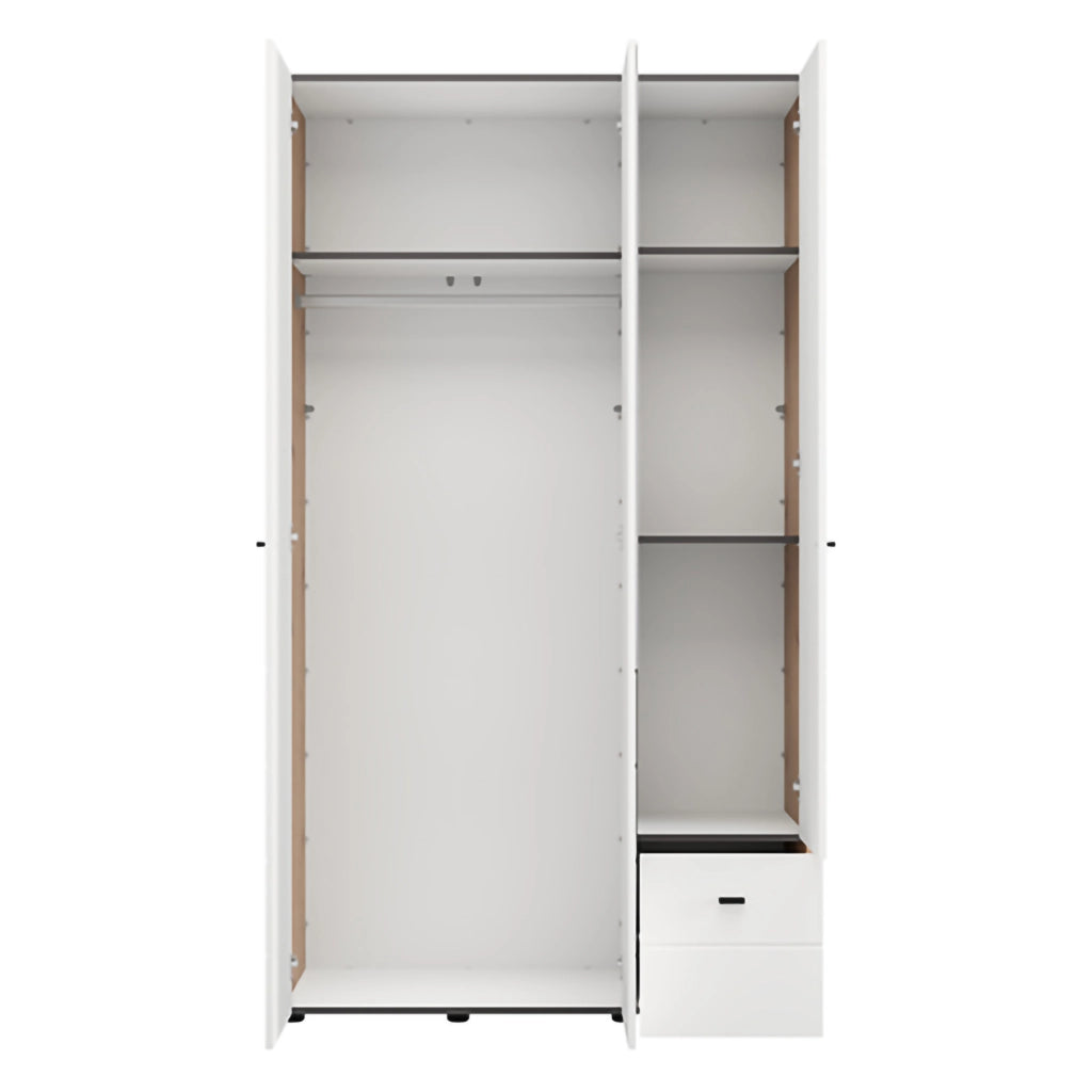 Armadio Camera da Letto Serram, Guardaroba 3 Ante Appendiabiti, 117x52 cm Bianco Opaco