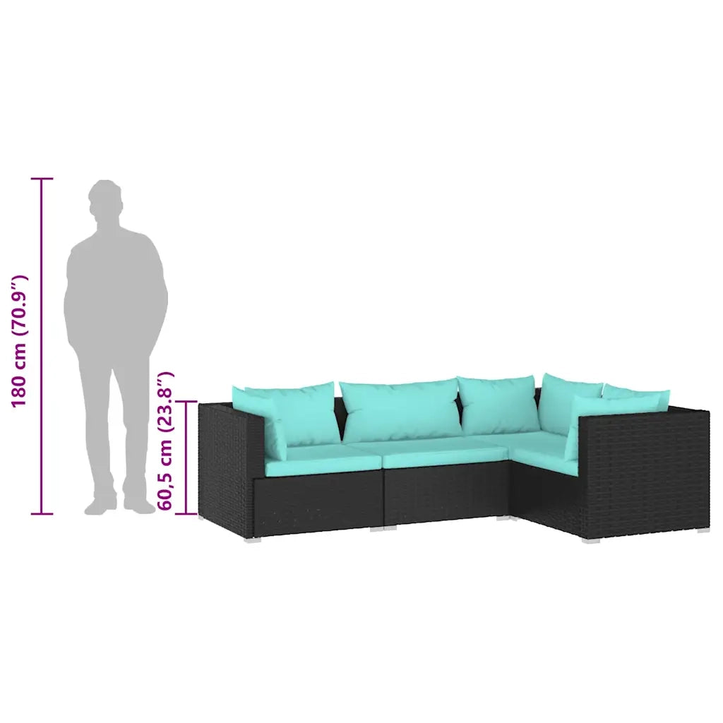 Set Divani da Giardino 4 pz con Cuscini in Polyrattan Nero 3101673