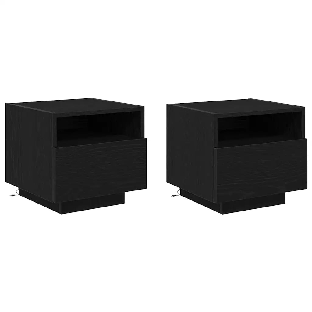 Set di 2 Comodini | Armadio da Notte | Mobiletto da notte con cassetto Rovere Nero 40 x 39 x 37 cm