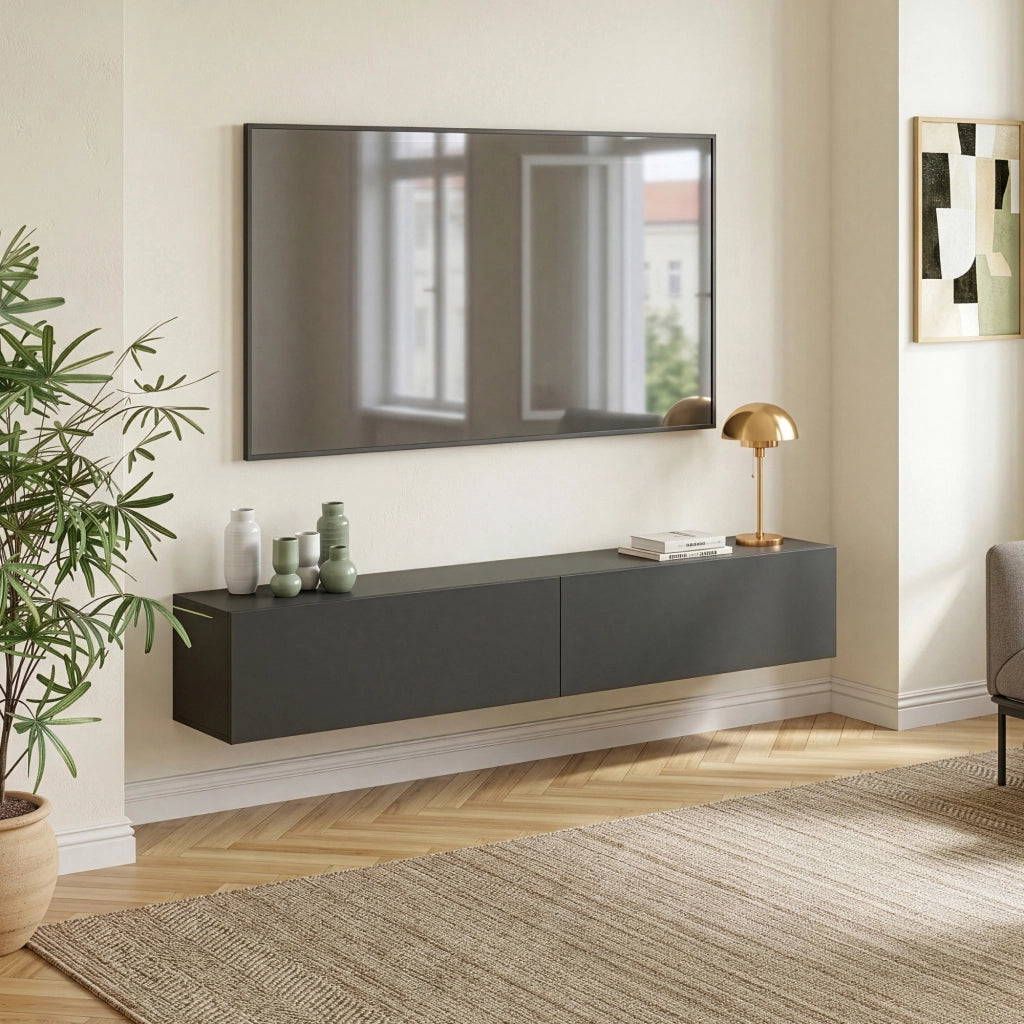 Mobile Pensile Evaton Porta TV da Parete 180 x 32 x 30 cm - Grigio Scuro Opaco [en.casa]