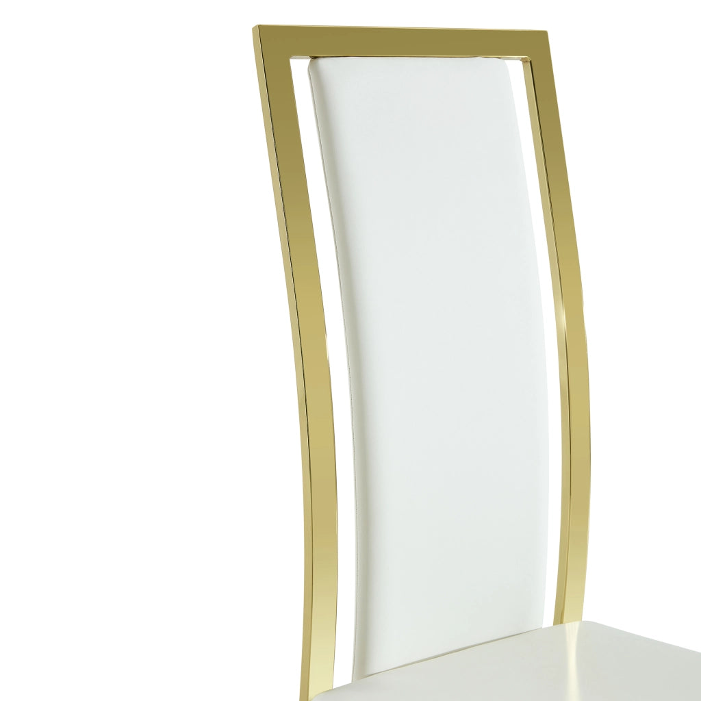 Sedia da pranzo Set di 4 con schienale ergonomico e piedini antiscivolo in similpelle PU Bianco e Oro