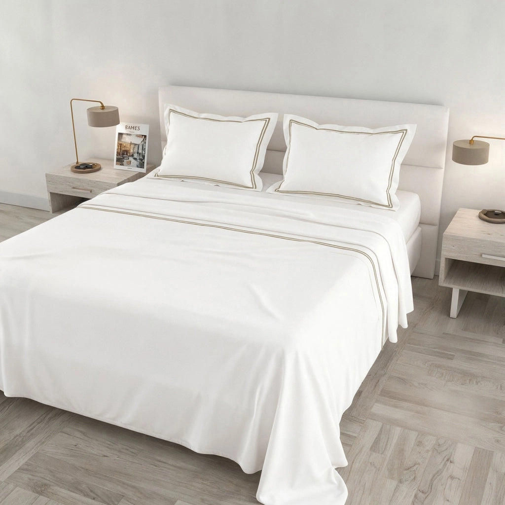 Set Lenzuola Sopra Sotto e Federe Matrimoniale Maxi 180x200 cm Linea Venere in Raso di Cotone Tortora