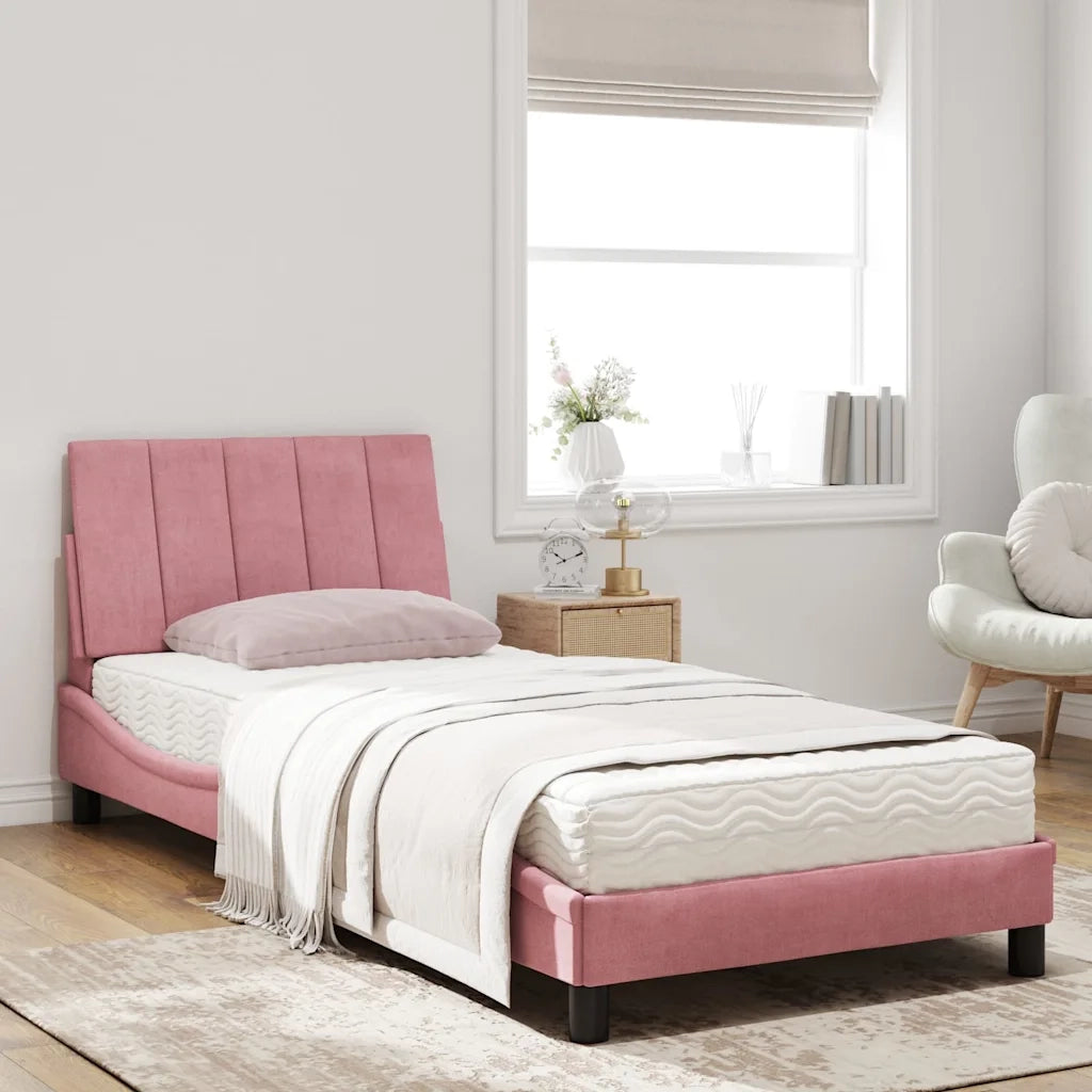 Letto con Materasso Hanko Rosa 90x200 cm in Velluto 3208579