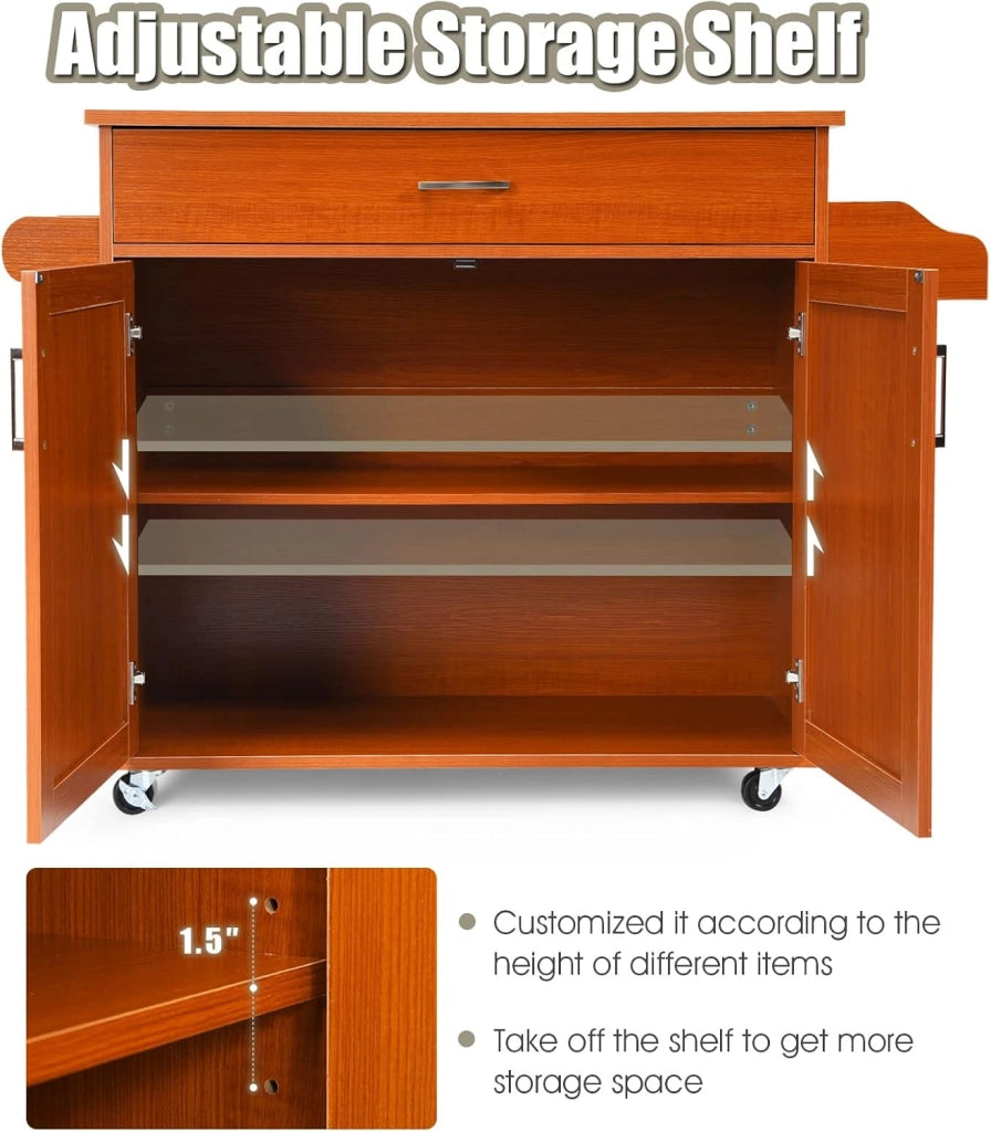 Carrello da Cucina, Credenza Mobile con Cassetto, Anta Doppia, Portaspezie e Portasciugamano, Ripiani Regolabili, Ruote con Freni, Portata di 50 kg, 116x40x85 cm, 4 Colori (marrone)