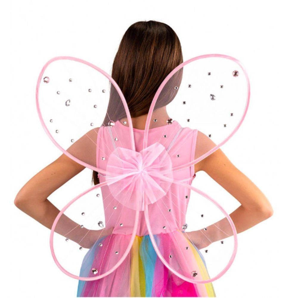 Trade Shop - Ali Di Farfalla Rosa Con Decorazioni Gemme Cm. 58x52 Articolo Feste Carnevale -
