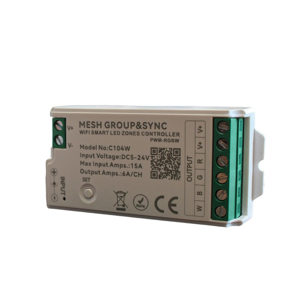 Centralina Controller Per Striscia Led RGBW WIFI 2.4G, RF 2.4G TUYA, Smart Life Max 15A Tot. (6A/CH) DC5-24V 360W 4 Canali RGBW CLC104R Bianco