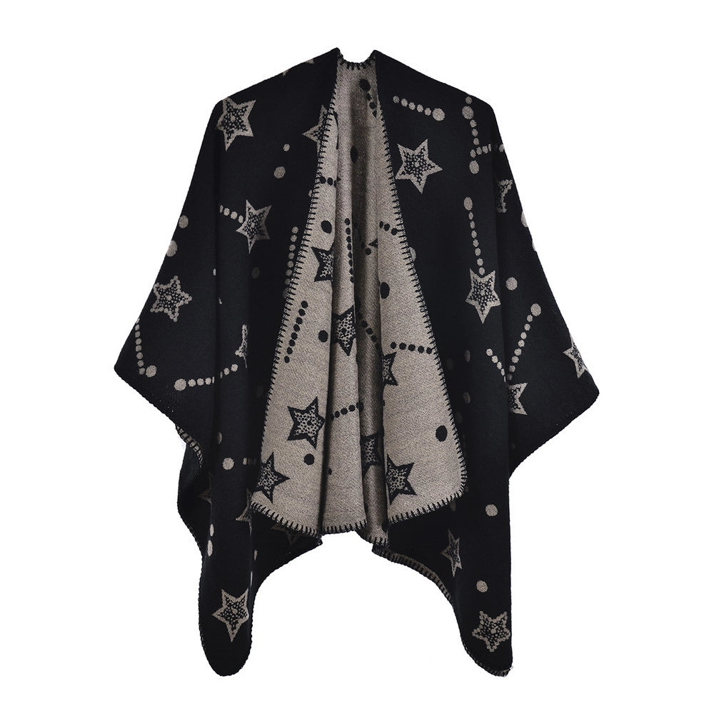 Sciarpa jacquard da donna, mantello alla moda con spacco, mantello