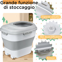 Contenitore Crocchette Cani Ermetico 5-25L con Ruote e Deumidificatore Grigio