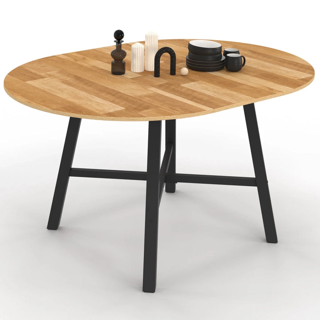 IDMarket - Tavolo da pranzo rotondo allungabile MADELEINE 4-6 persone in legno e metallo nero 110 - 150 cm