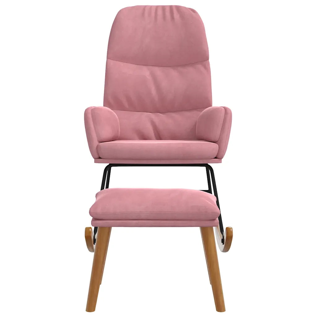 Poltrona a Dondolo con Poggiapiedi Rosa in Velluto 3315131