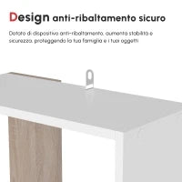 Scaffale Libreria a Parete in Legno Color Rovere e Bianco con 5 Ripiani, Antiribaltamento, 45 x 21 x 170cm