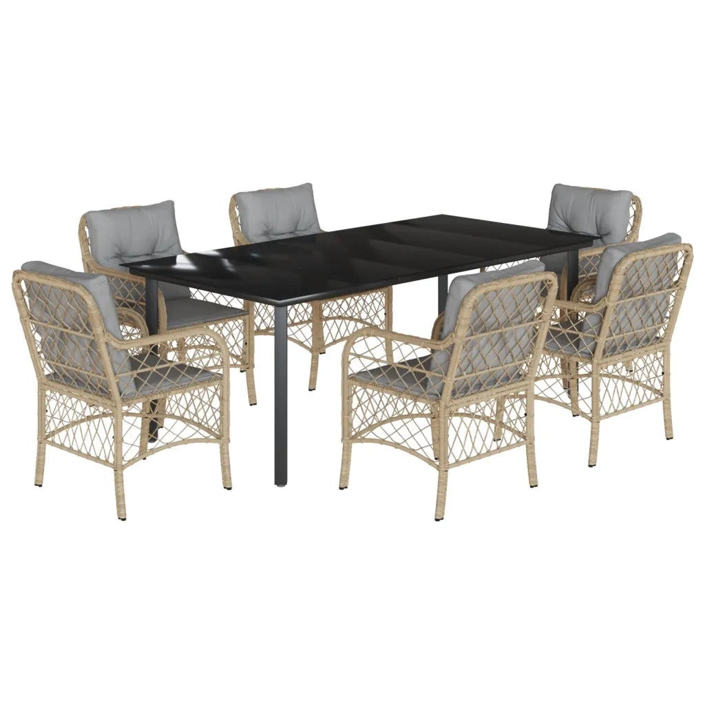 Set Pranzo da Giardino 7 pz con Cuscini Beige Misto Polyrattan