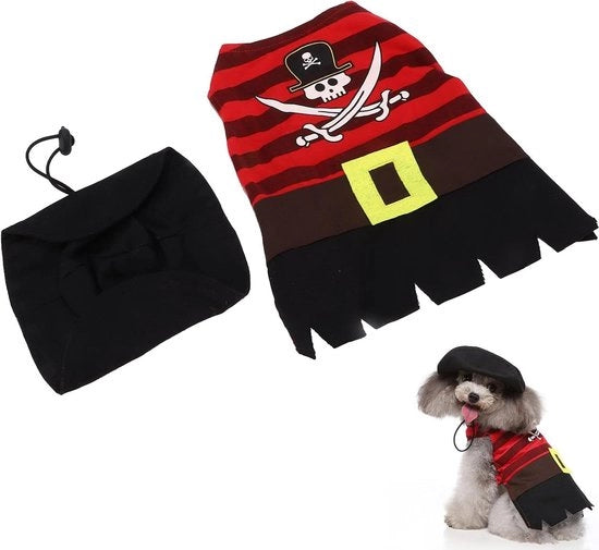 Abbigliamento per Animali - Carino Costume Pirata per Cane Gatto - Set di Halloween con Cappello - Taglia M.