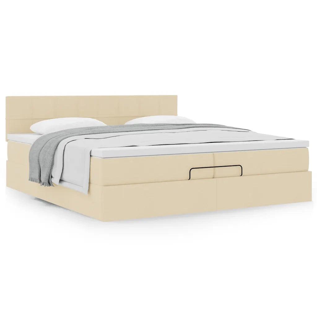 Struttura Letto Pouf con Materasso Crema 200x200cm in Tessuto 3311489