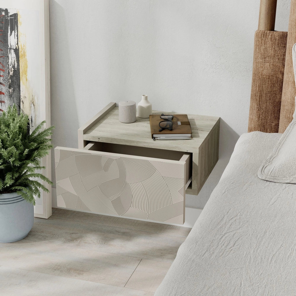 Comodino in legno "Onda" - 38 x 31 x 18 cm - Beige