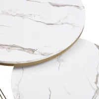 Set di 2 Tavolini da Salotto Moderni Modulari in Marmo Sintetico con Dettagli Dorati e Cassetti, Dimensioni 70x70x45 cm e 50x50x40 cm, Bianco