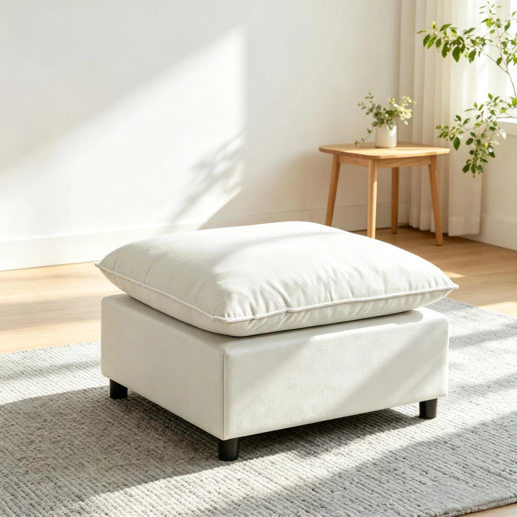 Poggiapiedi quadrato per il soggiorno, pouf con piedini in plastica, pouf per camera da letto e ingresso.