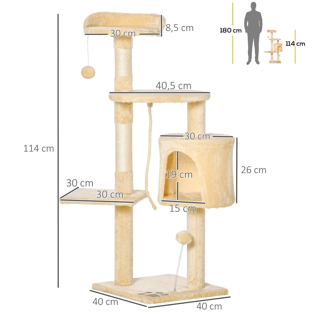 Albero per gatti con tiragraffi, piattaforme e giocattoli ¨C zephmum ¨C beige 40x40x114 cm