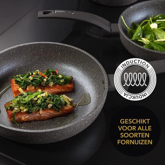 Padella in Alluminio Profonda con Pietra di Lava - 26 cm di Diametro - Adatta per Induzione - Grigio