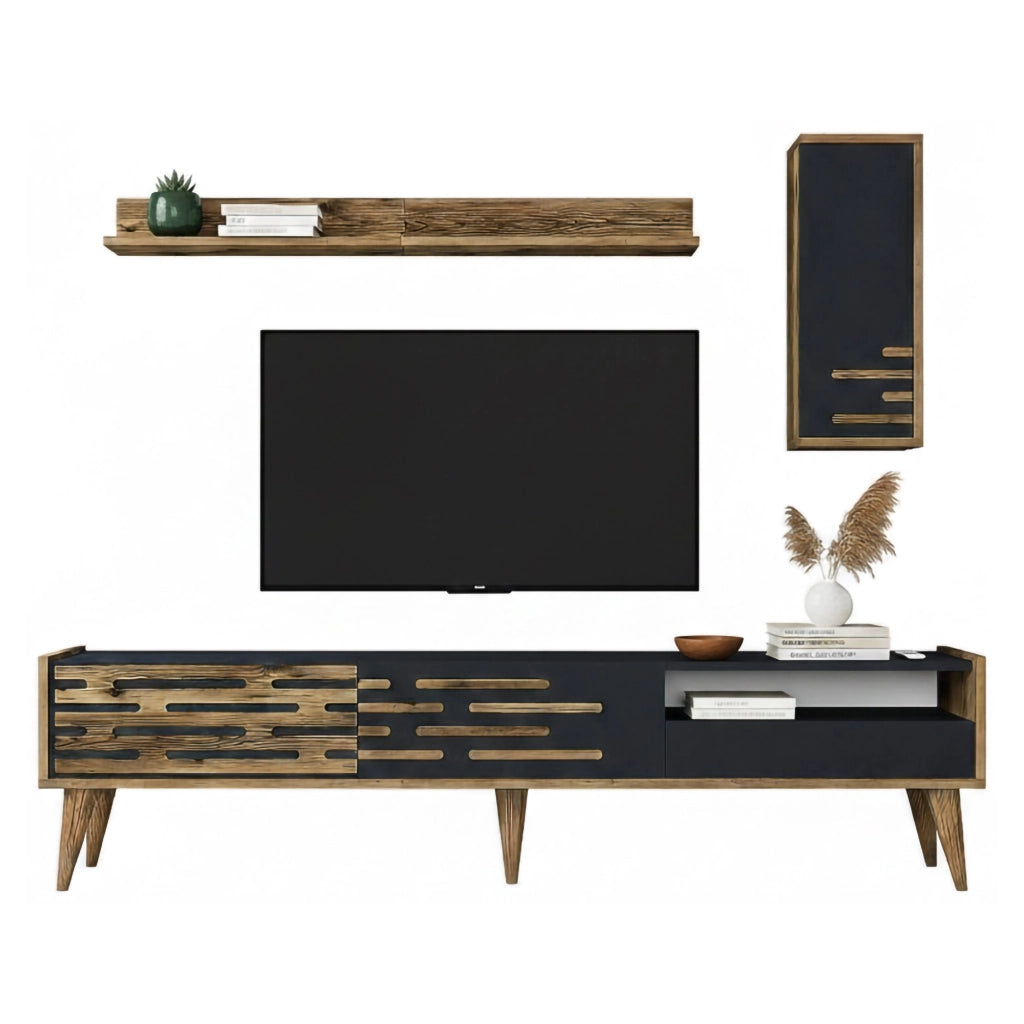 Mobile porta TV Upana, Credenza da soggiorno, Armadio basso per TV, Base parete attrezzata, 180x45h35 cm, Antracite e Noce