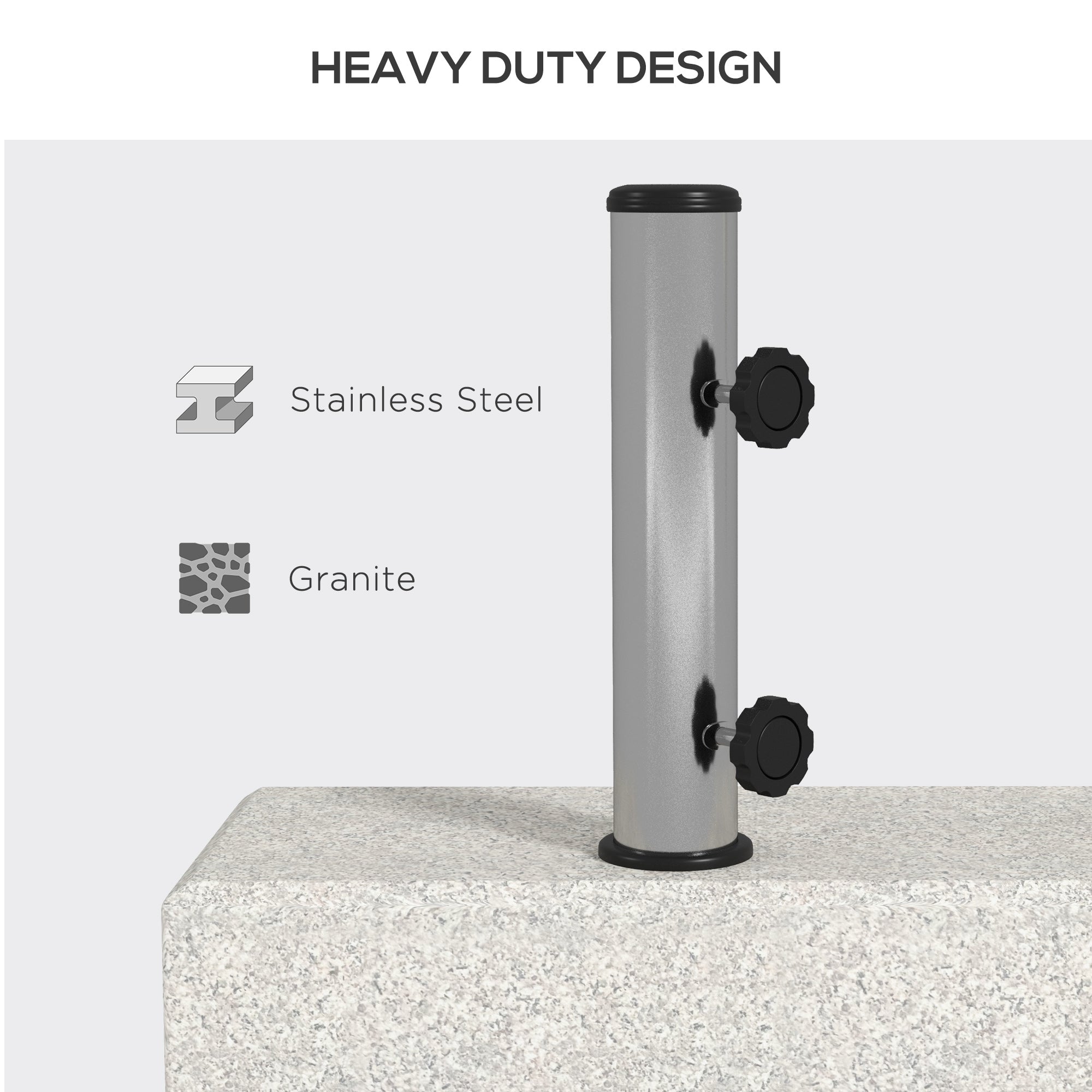 Base per Ombrellone da Giardino 25kg 45x22.5x40 cm in Granito e Acciaio Inox Grigia