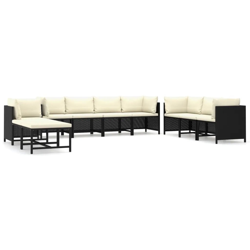 Set Divani da Giardino 10 pz con Cuscini in Polyrattan Nero cod mxl 39816