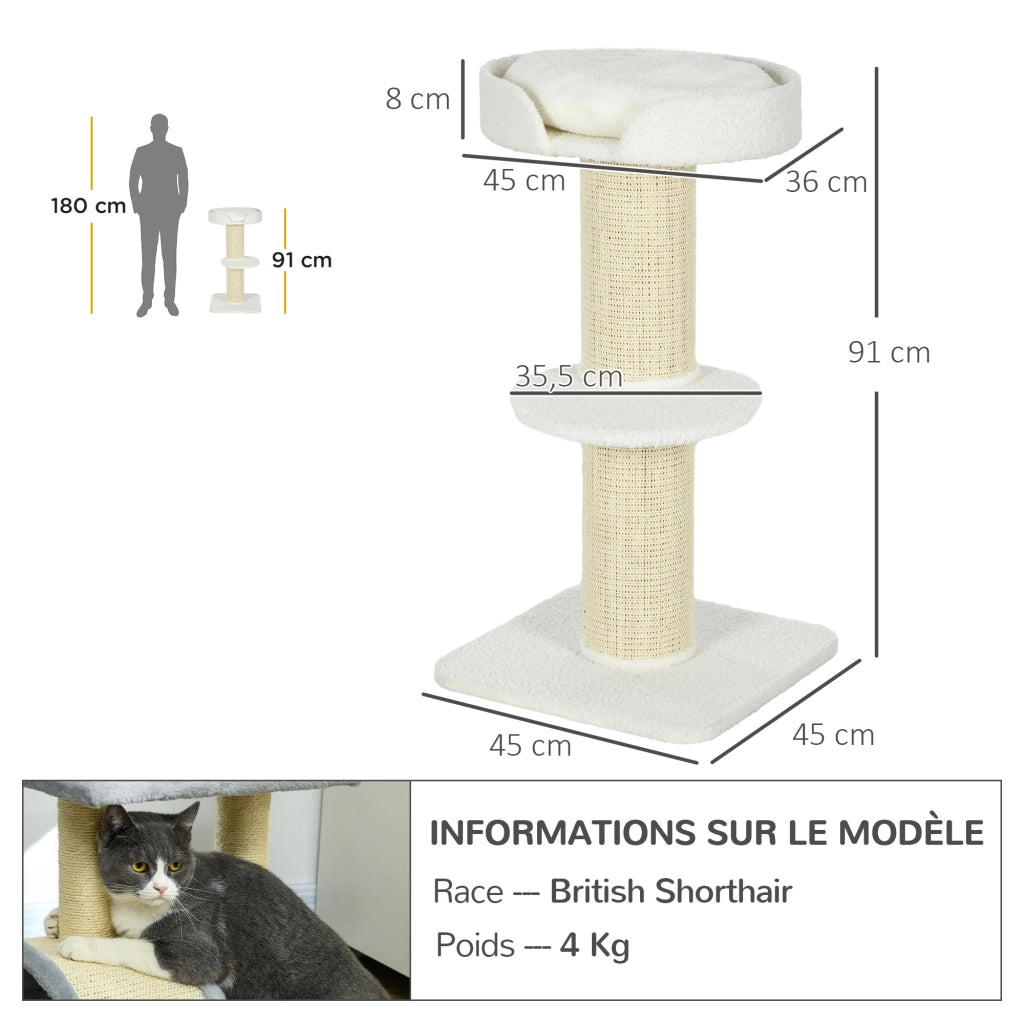 Tiragraffi per gatti con piattaforme e cuscino ¨C Xylo ¨C crema