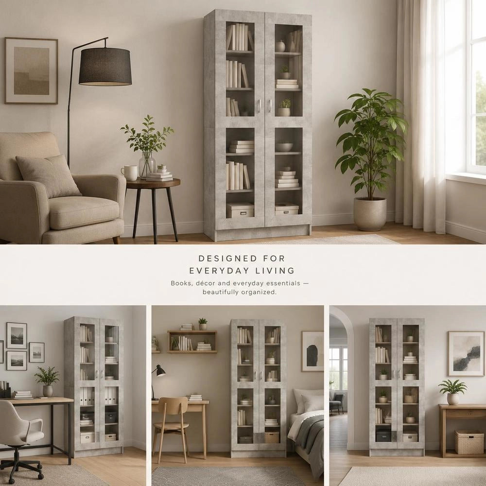 Display Cabinet, Concrete Grey, 82.5x30.5x185.5 Cm, Wood-based Material