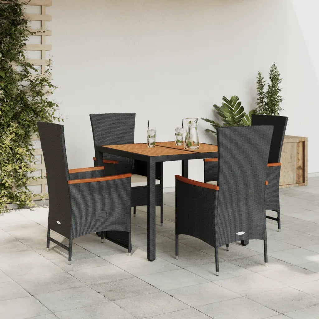 Set da Pranzo da Giardino 5 pz Nero con Cuscini in Polyrattan 3277506