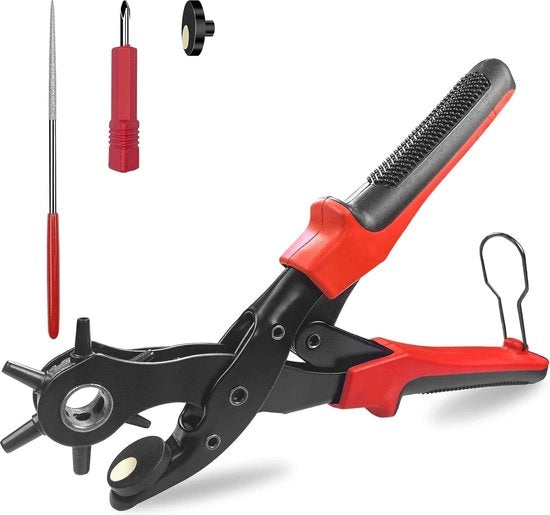 Tang perforatrice a 45 mm con 6 perforazioni - revolver perforatore a rullo rotondo affilato - trasmissione a leva - cinghia per orologi con strisce di cuoio