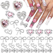Accessori per unghie a forma di bolla - Cuore a forma di bolla argento - Pizzo rosa - Stile Y2K - Pietre per unghie - Lucido - Set di unghie - Accessori in acrilico - Donna - 32 pezzi.
