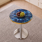 Tavolo rotondo 60x73;7 cm blu in MDF e metallo; base stabile