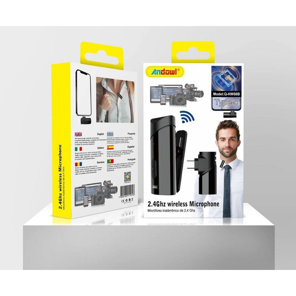 Trade Shop - Microfono Wireless 2.4ghz Q-hw66b Clip On Type-c Cellulare Tablet Riduzione Rumore -