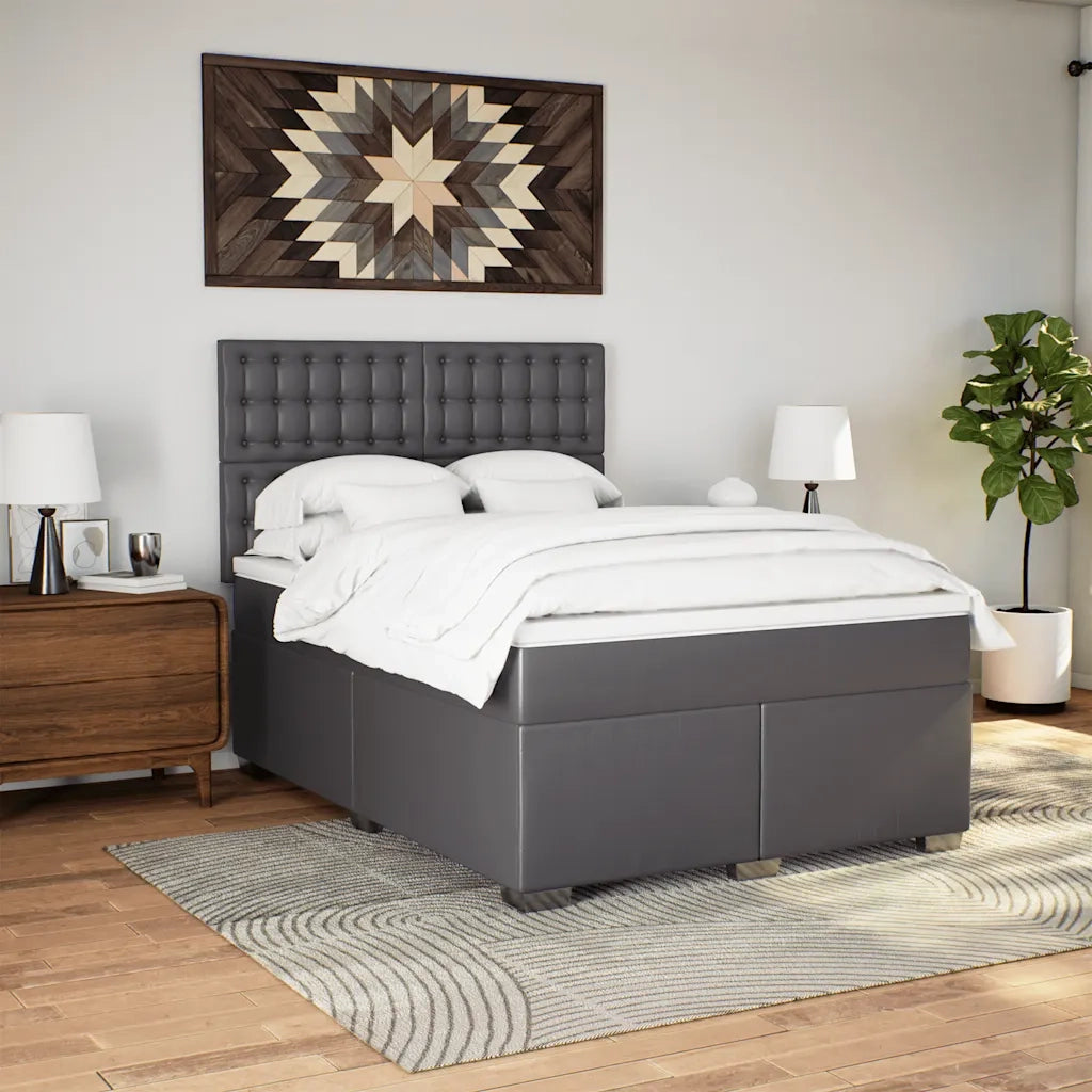 vidaXL Giroletto a Molle con Materasso Grigio 140x190 cm in Similpelle