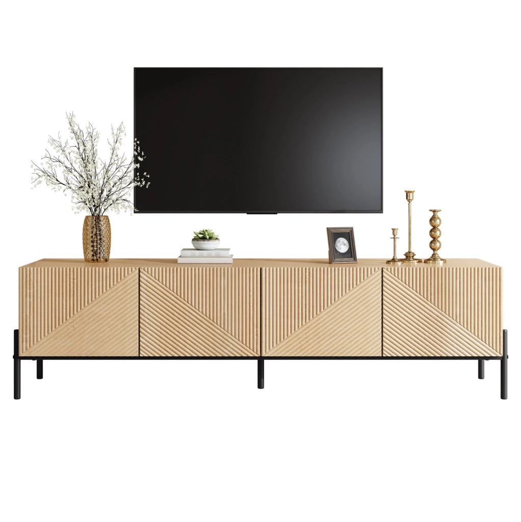 Mobile TV moderno 163;5x40x45 cm in MDF effetto legno naturale con 4 ante e struttura geometrica
