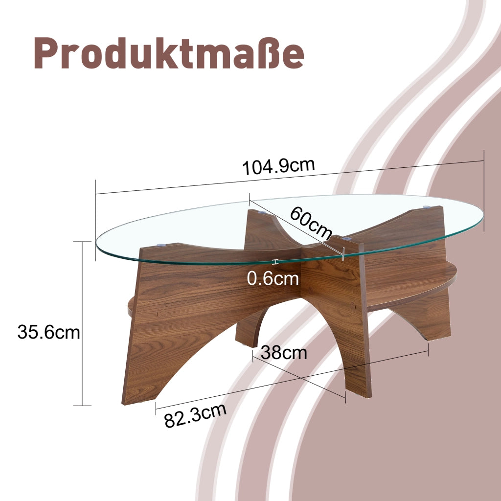 TAVOLINO DA CAFFÈ OVALE 104,9 x 60 cm Vetro Trasparente Noce